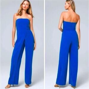 NEW White House Black Market‎ Convertible Strapless Split-Leg Jumpsuit blue,  8